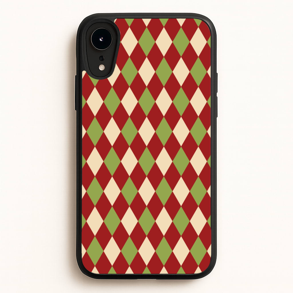 Red And Green Argyle Christmas Pattern iPhone XR Case