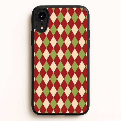 Red And Green Argyle Christmas Pattern iPhone XR Case