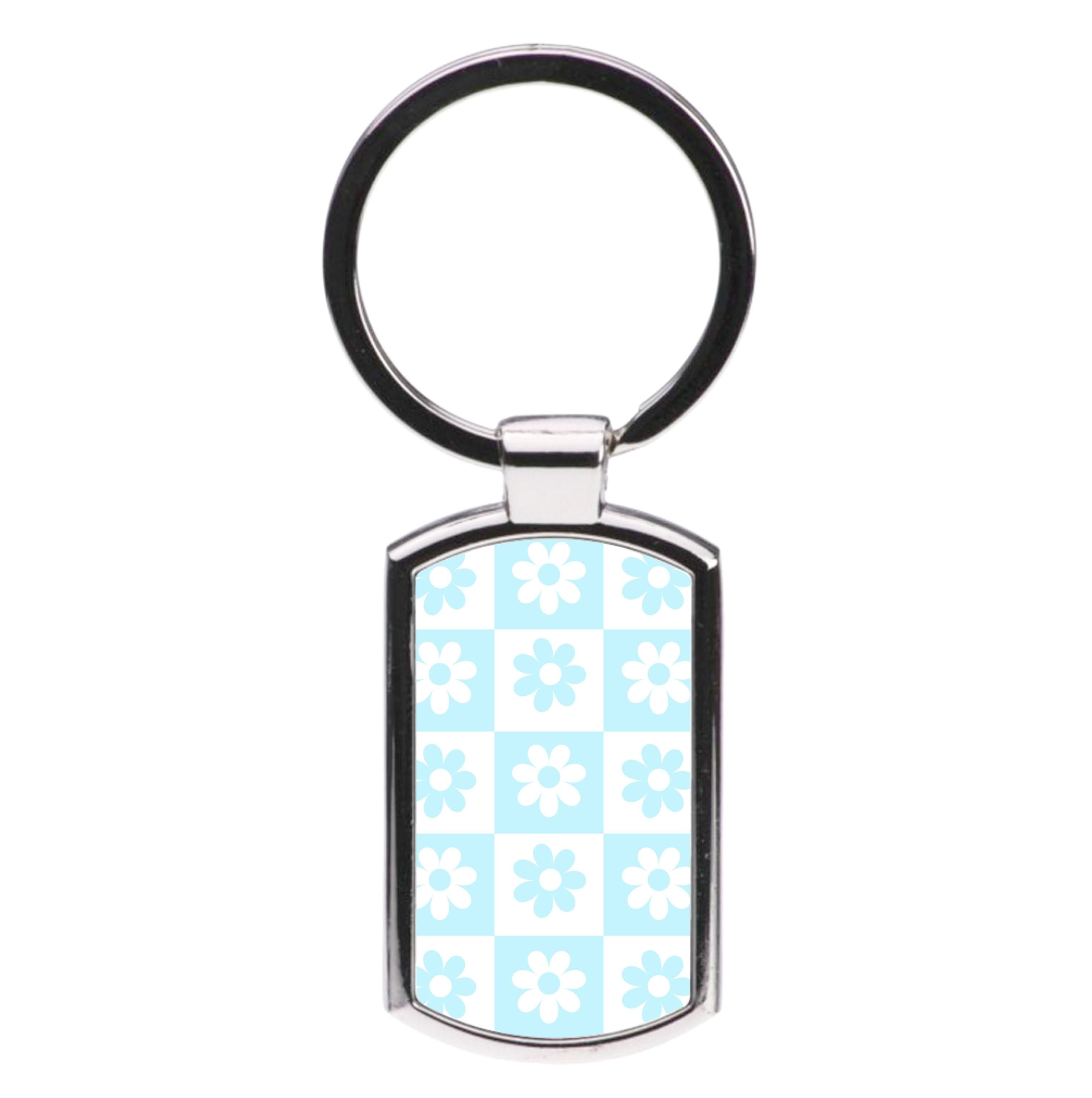 Checkered Flowers Blue Luxury Keyring