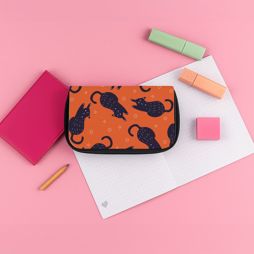 Black Cats And Stars Pattern Pencil Case