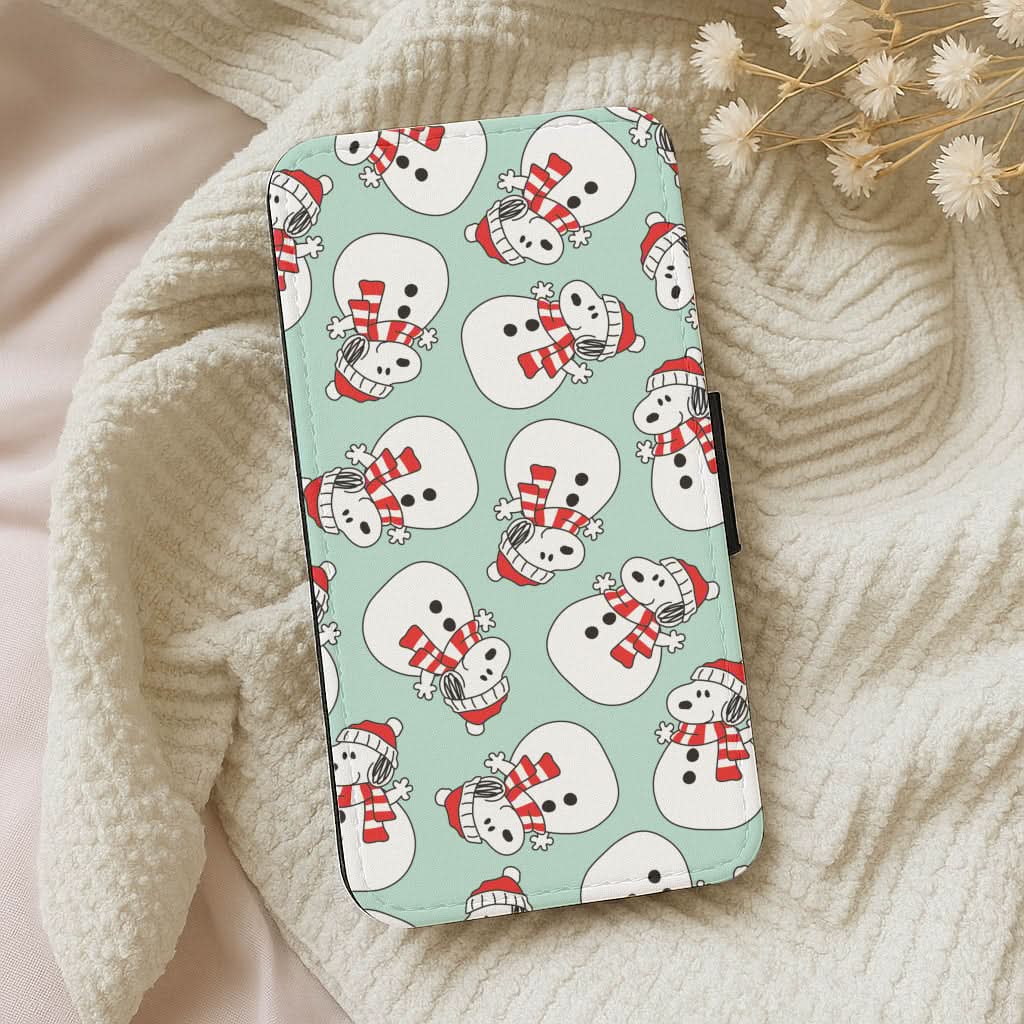 Cartoon Beagle Snowman Pattern Leather Phone Case