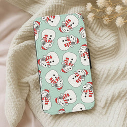 Cartoon Beagle Snowman Pattern Leather Phone Case