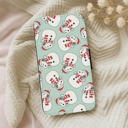 Cartoon Beagle Snowman Pattern Leather Phone Case