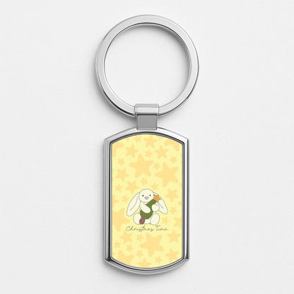 Christmas Bunny Stars Plush Silver Metal Keyring