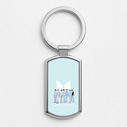 K-Pop Band Tour Pastel Blue Silver Metal Keyring