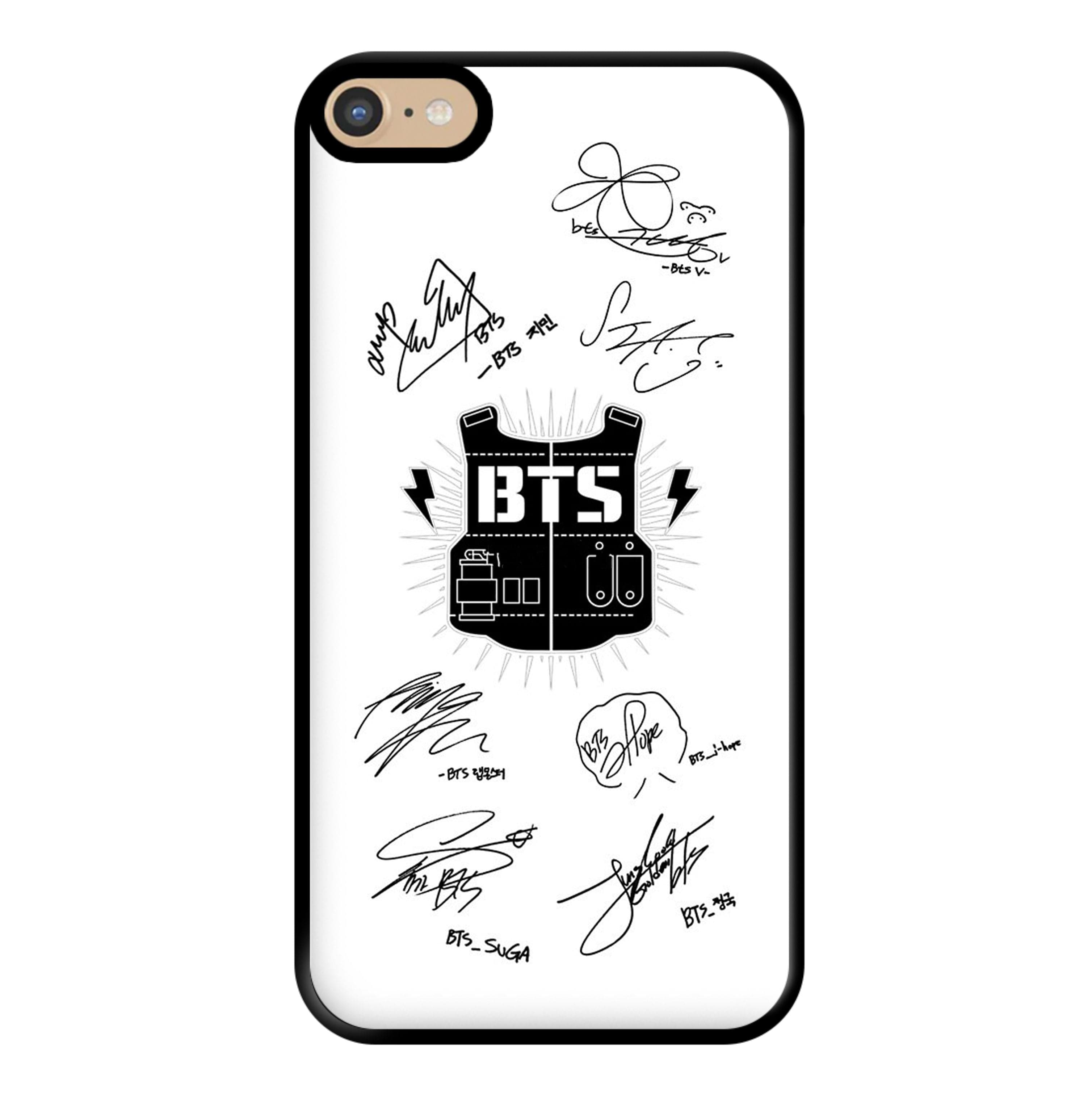 White K-Pop Band Army Logo and Signatures Phone Case