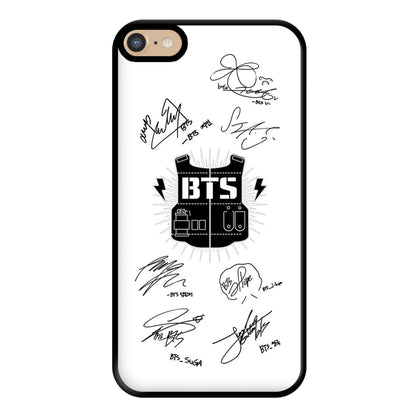 White K-Pop Band Army Logo and Signatures Phone Case