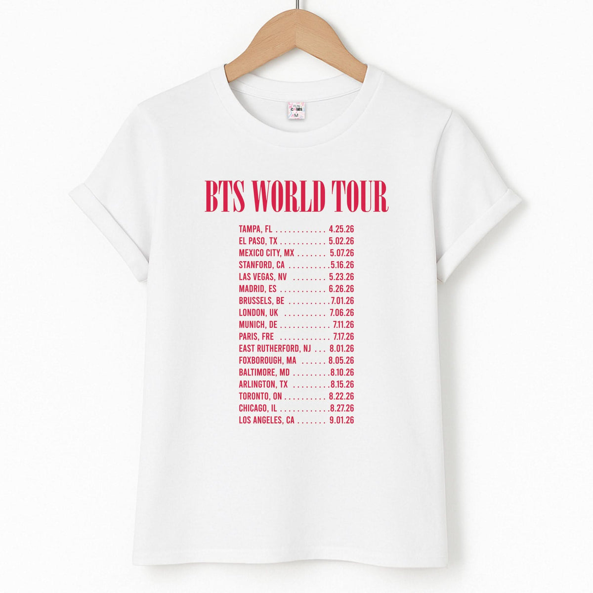 K-Pop Band World Tour List 2026 T-Shirt