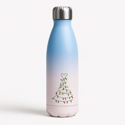 Cartoon Mouse Christmas Tree Lights Blue Water Bottle