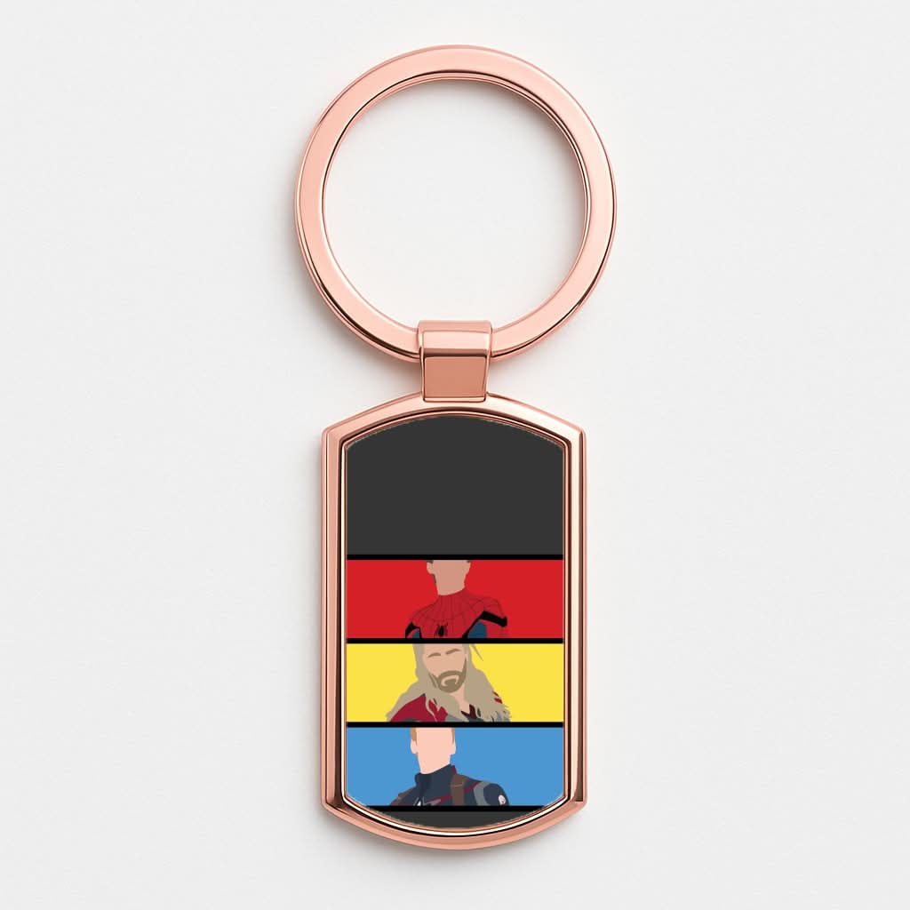 Superhero Team Red, Yellow And Blue Rose Gold Keyring