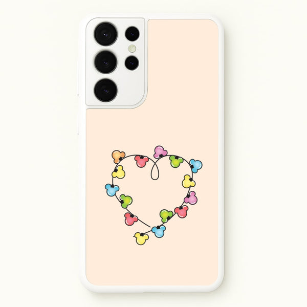 Cartoon Mouse Christmas Fairylights Heart Galaxy S21 Ultra Case