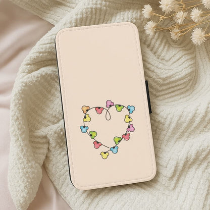 Cartoon Mouse Christmas Fairylights Heart Leather Phone Case