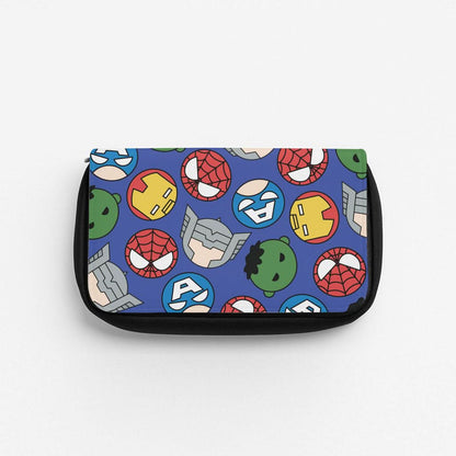 Cute Chibi Heroes Pattern Blue Pencil Case