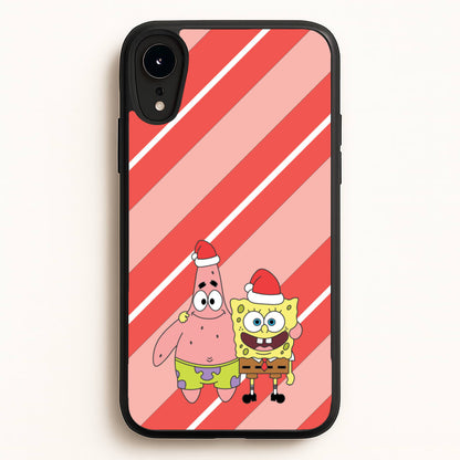 Cartoon Sponge And Starfish Christmas Hats iPhone XR Case