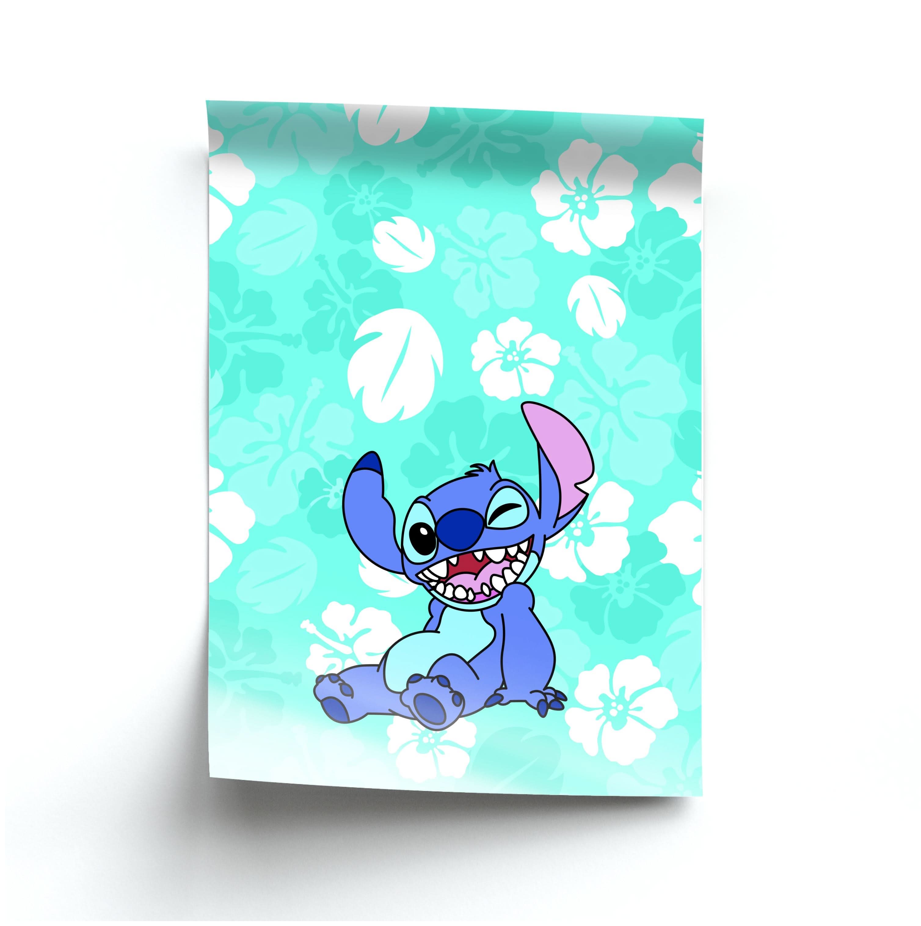 Cute Blue Alien Floral Pattern Poster