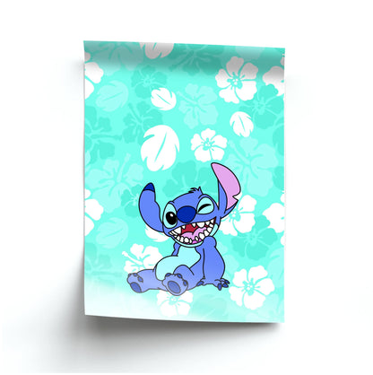 Cute Blue Alien Floral Pattern Poster