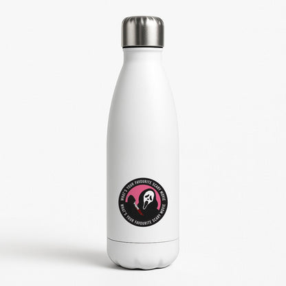 What's Your Favourite Scary Movie Badge White Water Bottle