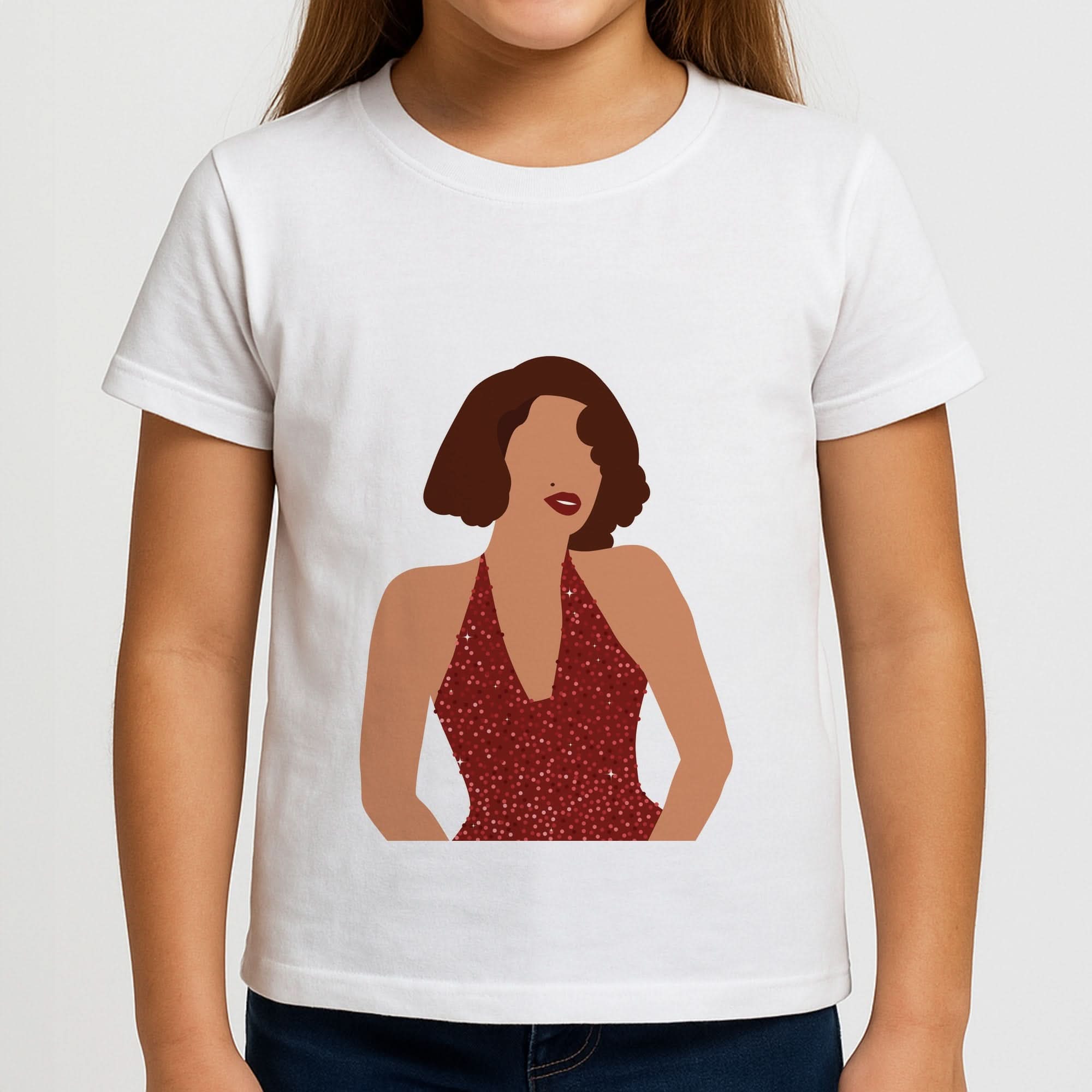 Red Sparkly Dress Girls T-Shirt