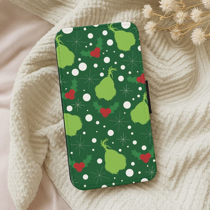 Green Creature Christmas Pattern Leather Phone Case