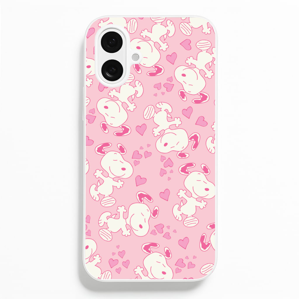 Cartoon Beagle Valentine Hearts Pattern iPhone 16 Plus Case