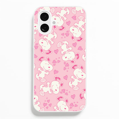 Cartoon Beagle Valentine Hearts Pattern iPhone 16 Plus Case