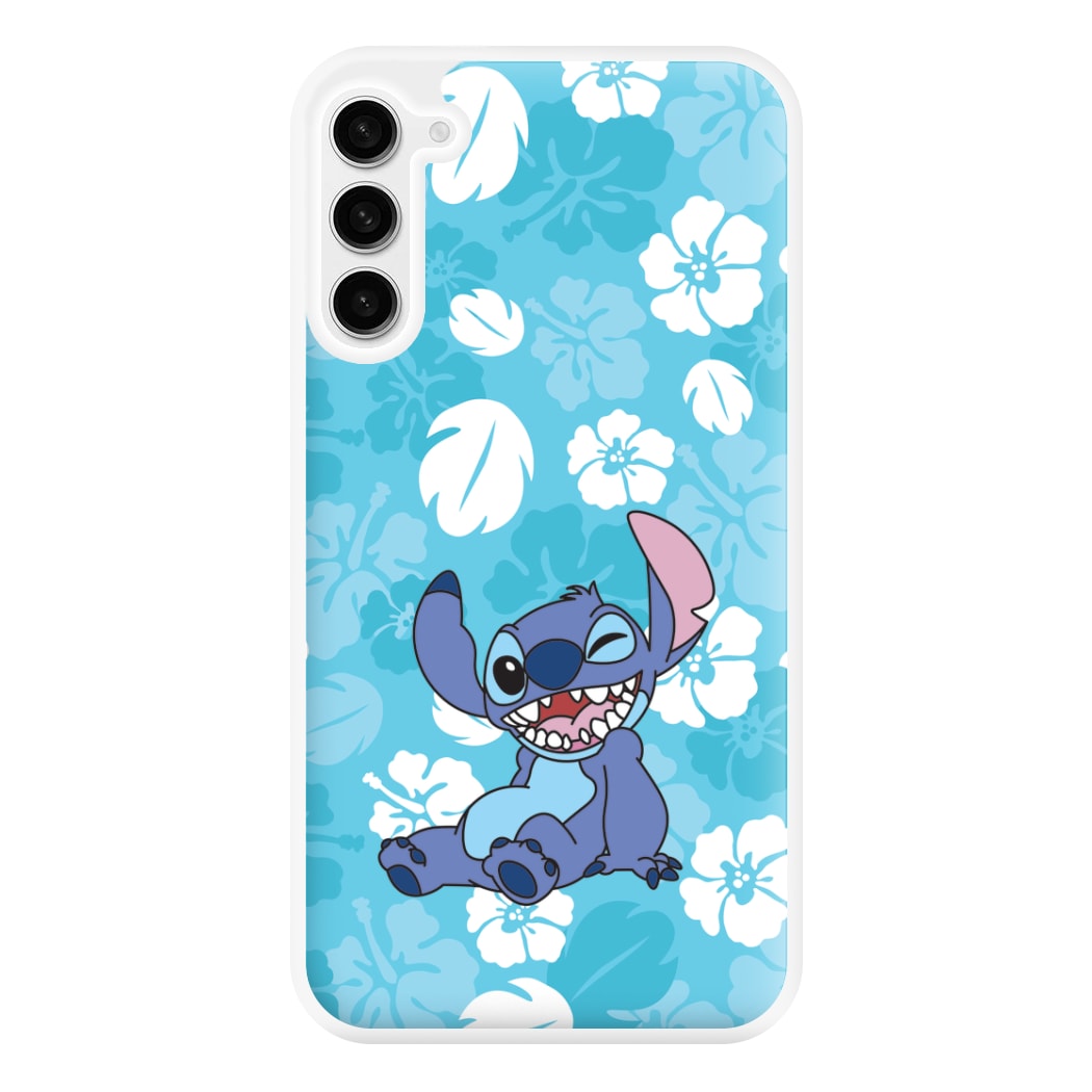 Cute Blue Alien Floral Pattern Galaxy S23 Plus Case