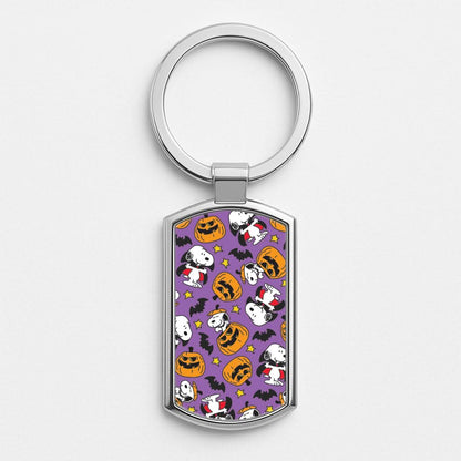 Cartoon Beagle Halloween Pattern Silver Metal Keyring