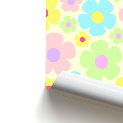 Rainbow Flowers Pattern Poster