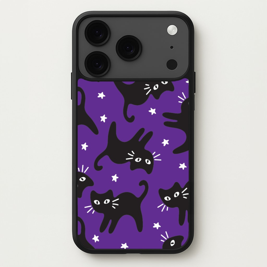 Cartoon Black Cats And Stars Pattern Phone Case
