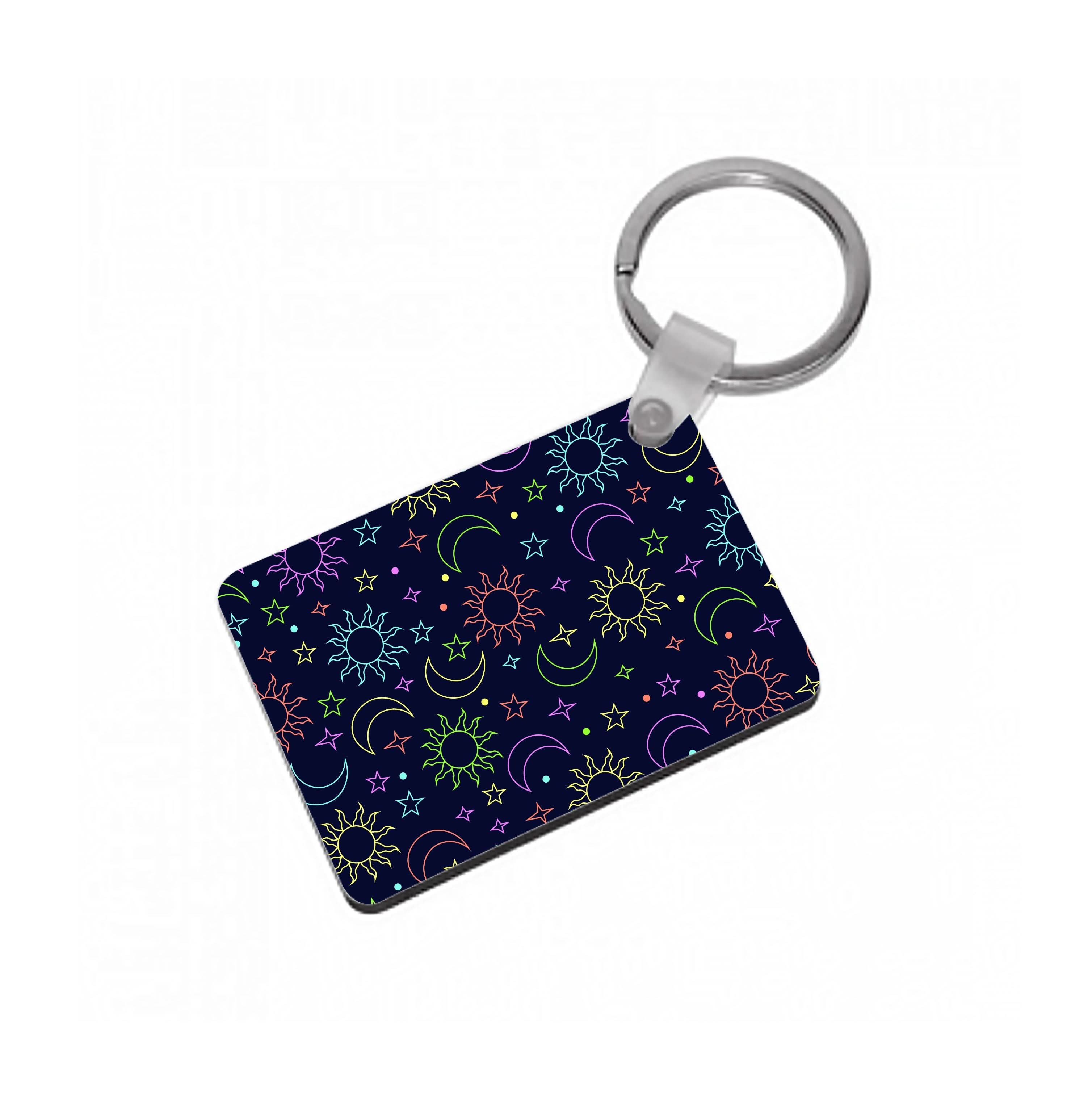 Sun, Moon And Stars Pattern Rainbow Keyring