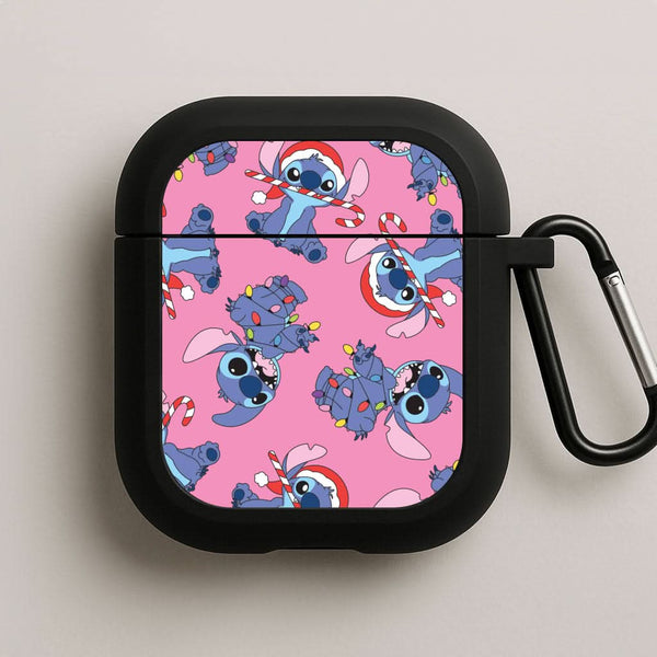Christmas Cute Blue Alien Pattern Black AirPods Case