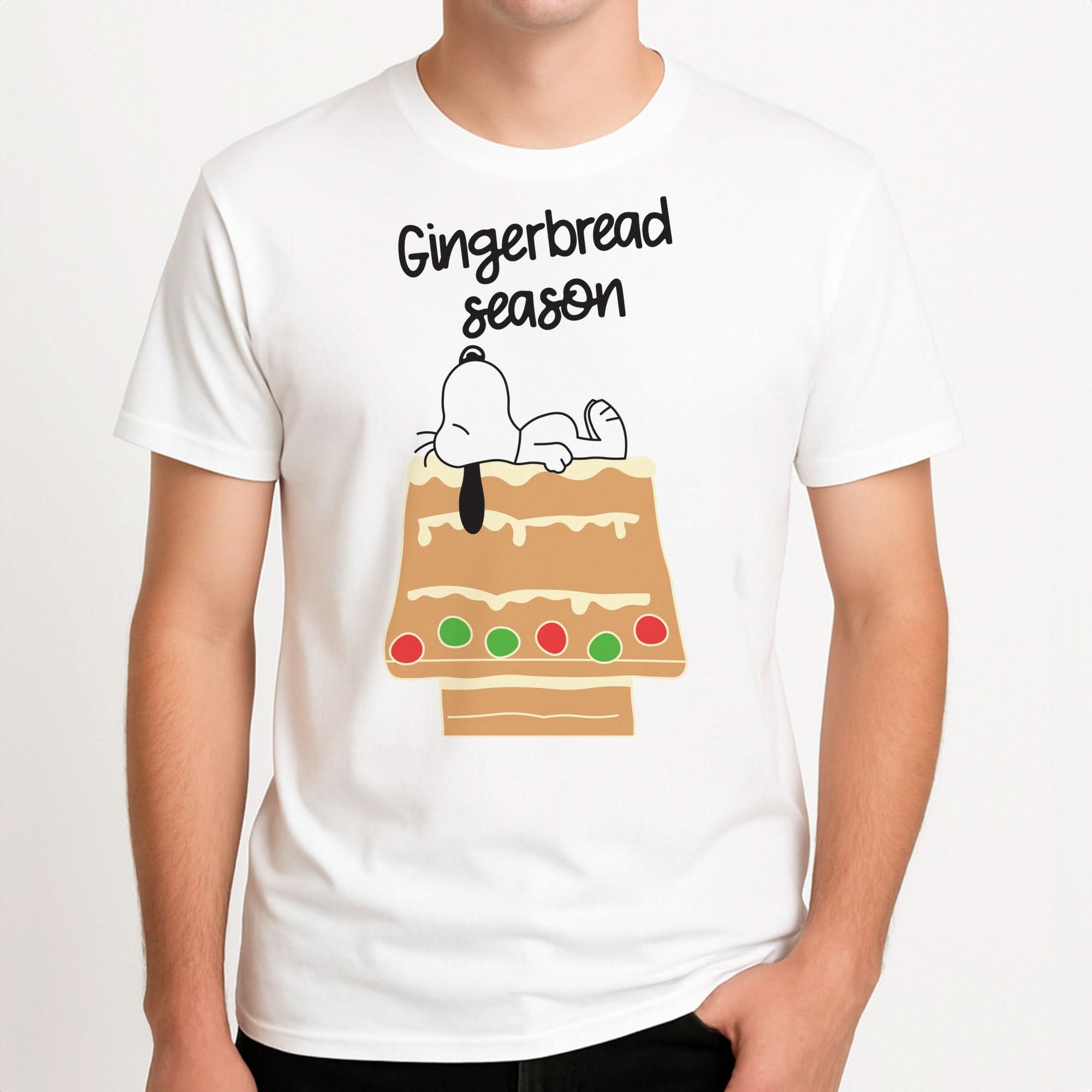 Cartoon Beagle Gingerbread House Mens T-Shirt