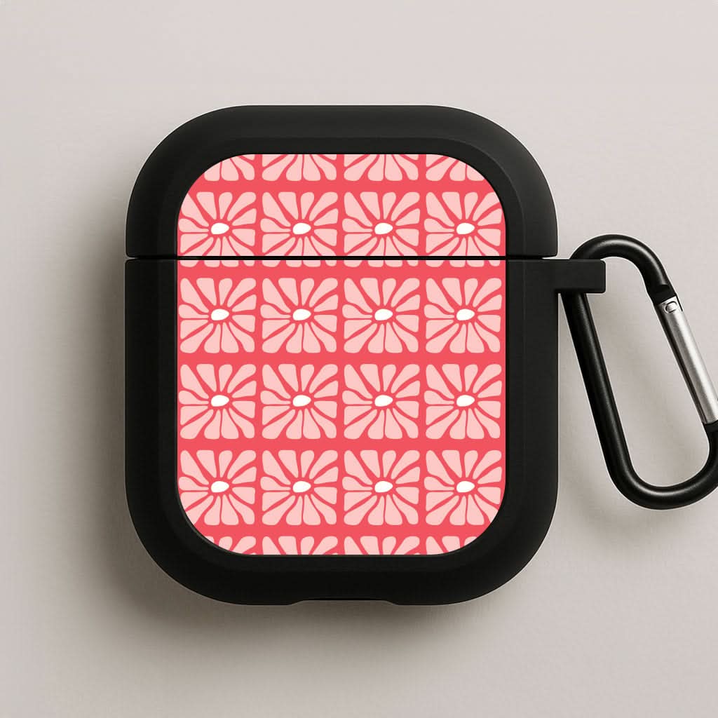Square Abstract Flowers Pink AirPods Case