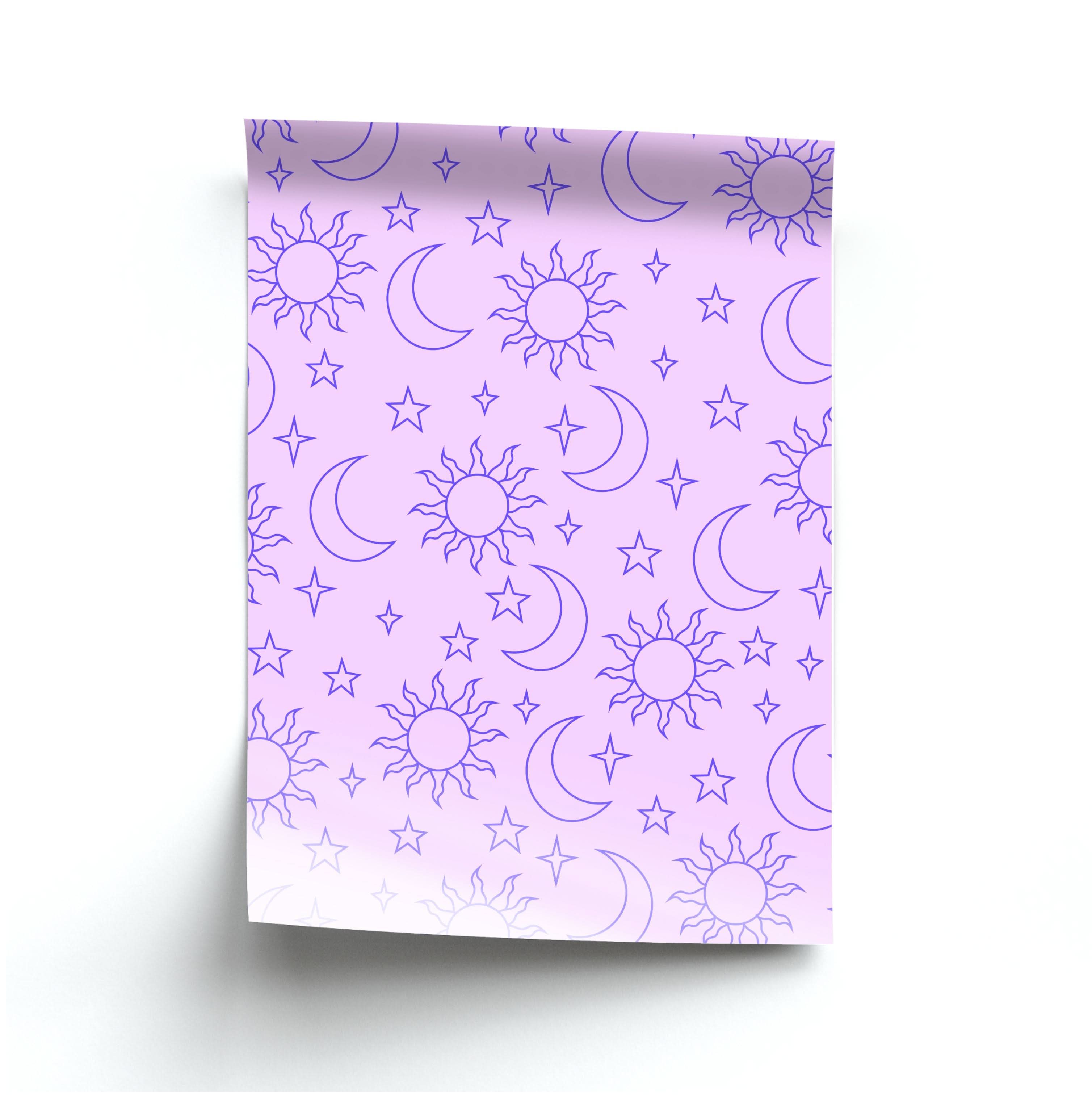 Sun, Moon And Stars Pattern Mauve Poster