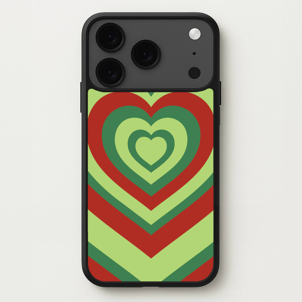Red And Green Trippy Heart Christmas Pattern iPhone 17 Pro Max Case