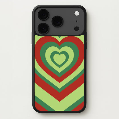 Red And Green Trippy Heart Christmas Pattern iPhone 17 Pro Max Case