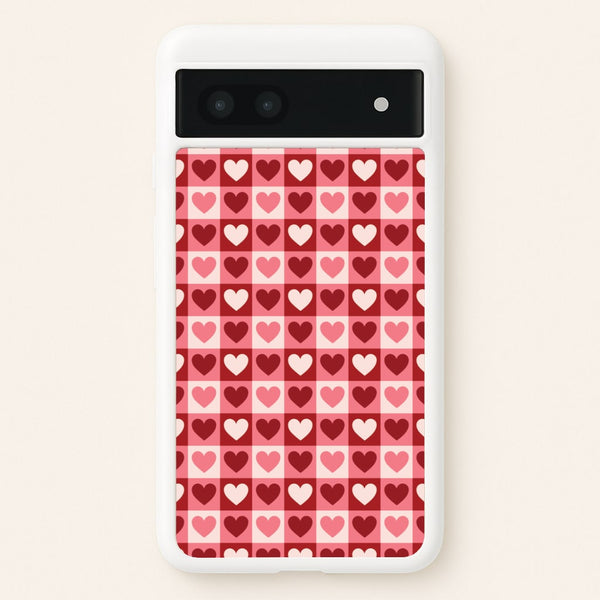 Pink Tartan Love Hearts Pattern Google Pixel 6a Case