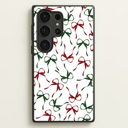 Red And Green Coquette Christmas Bows Pattern Galaxy S25 Ultra Case