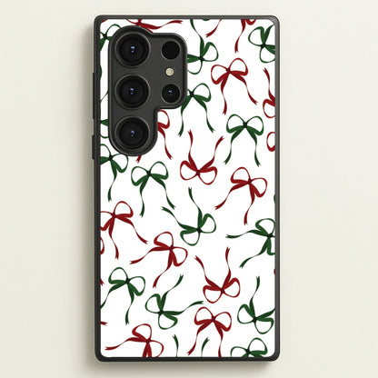 Red And Green Coquette Christmas Bows Pattern Galaxy S25 Ultra Case