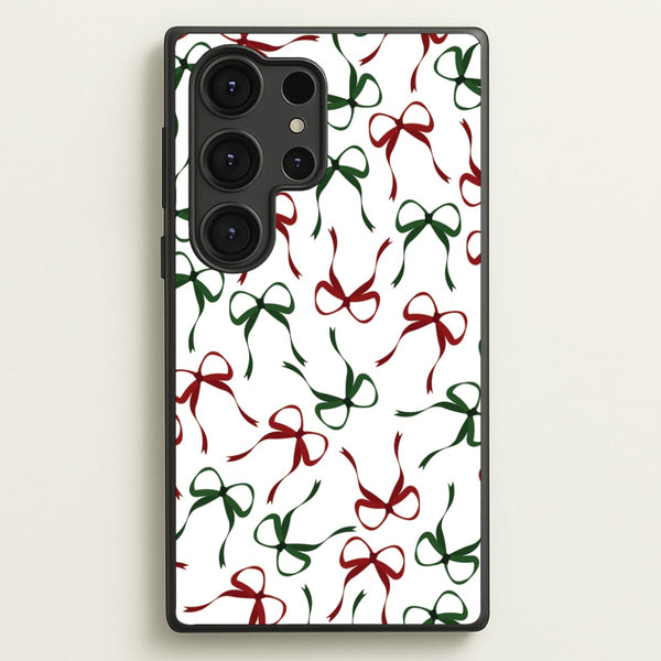 Red And Green Coquette Christmas Bows Pattern Galaxy S25 Ultra Case