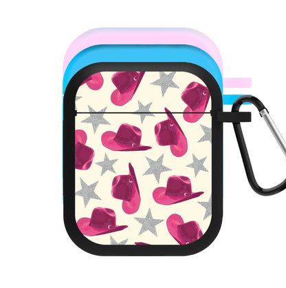 Pink Cowboy Hats And Stars Pattern AirPods Case