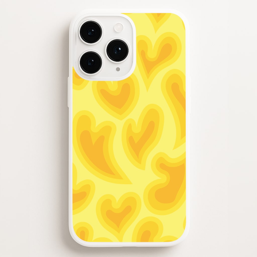 Trippy Summer Hearts Yellow Pattern Phone Case for iPhone, Samsung Galaxy and Google Pixel