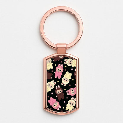 Cute Monsters And Stars Pattern Rose Gold Keyring