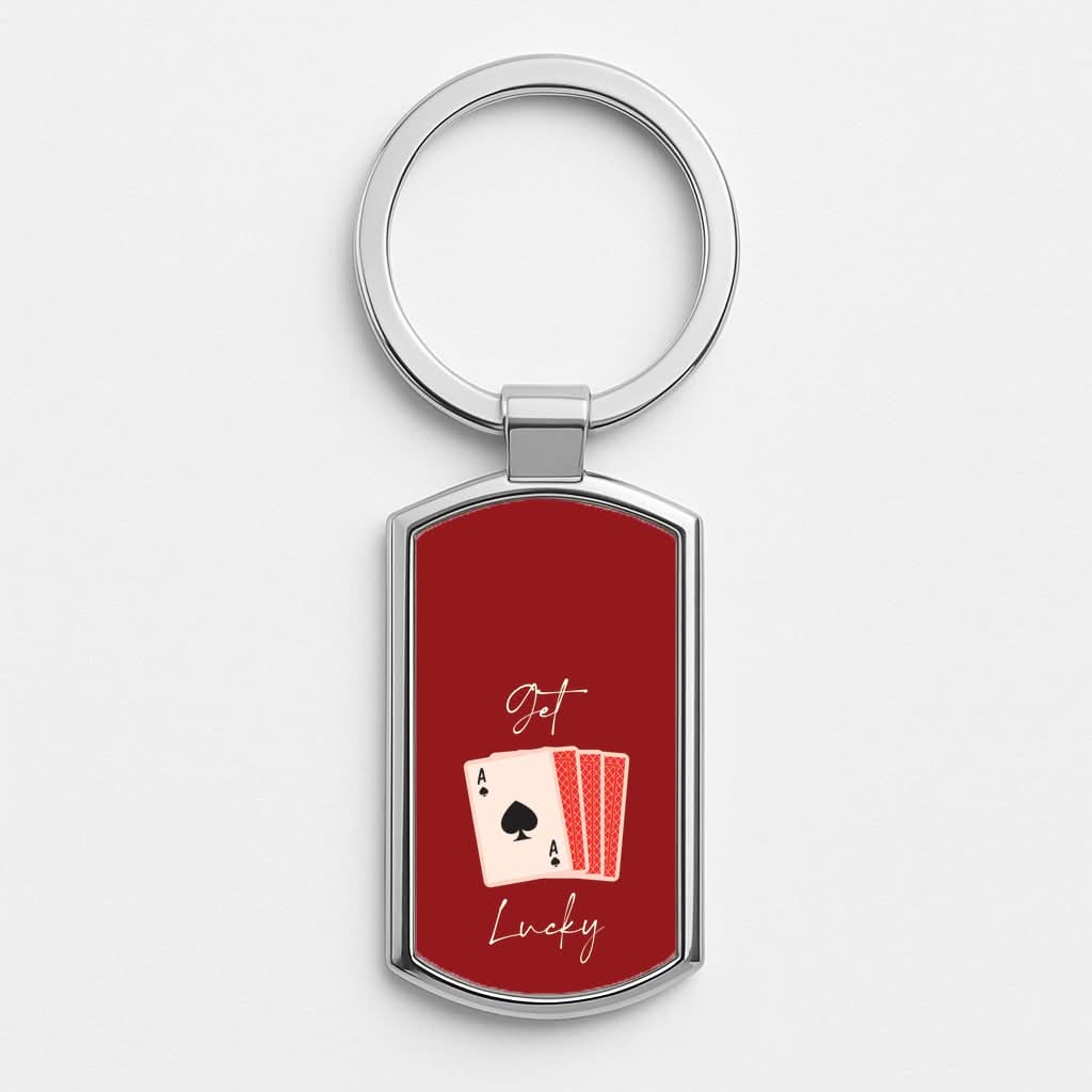 Get Lucky Set Of Cards Silver Metal Keyring
