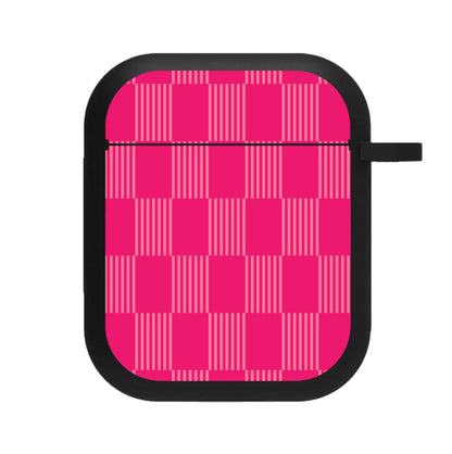 Neon Pink Checkered Abstract Pattern AirPods Case