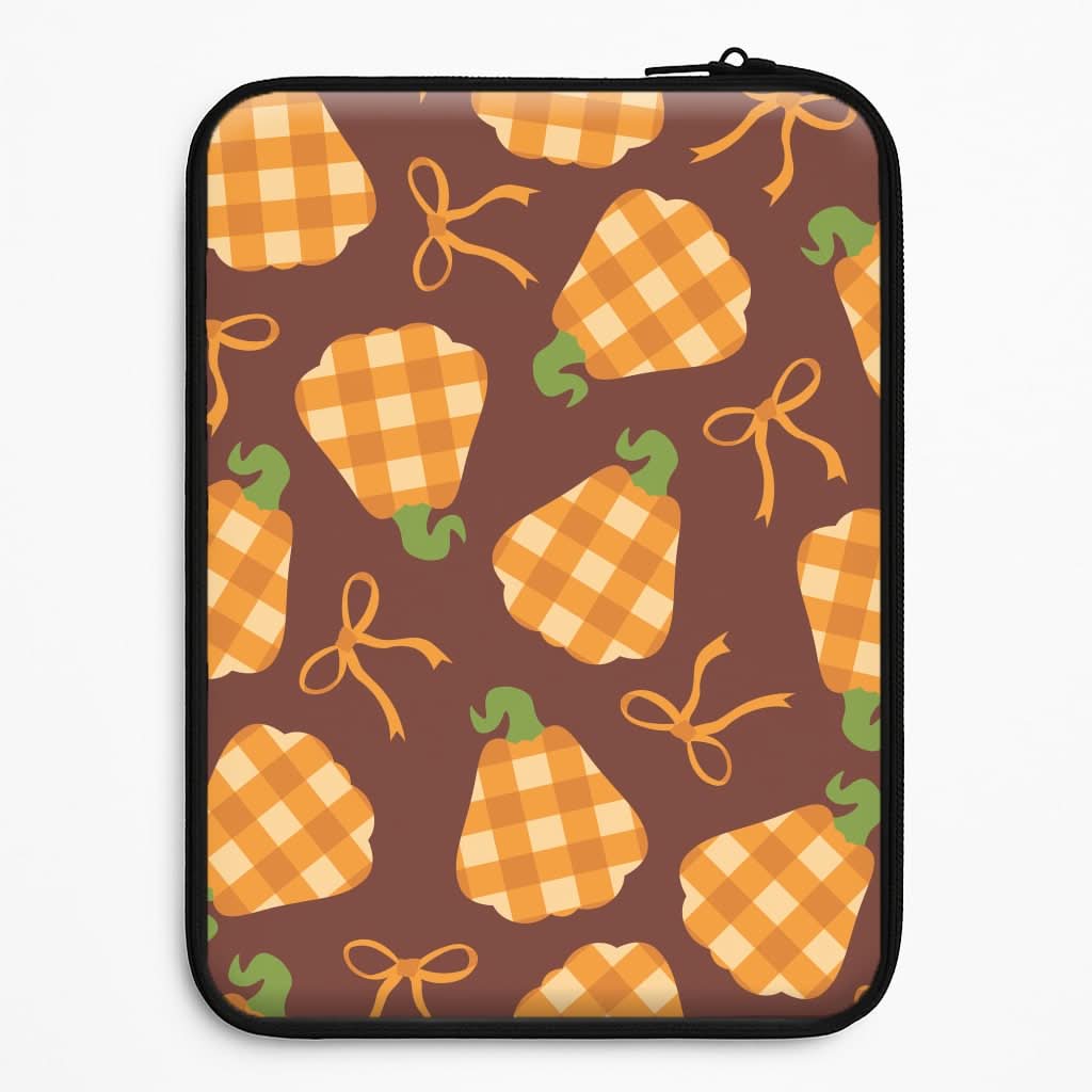 Tartan Pumpkins And Bows Pattern Laptop Sleeve