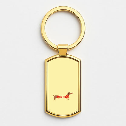 Christmas Jumper Ho Ho Dachshund Gold Keyring