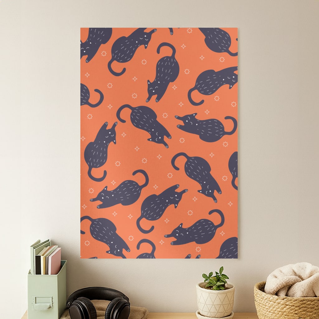Black Cats And Stars Pattern Poster