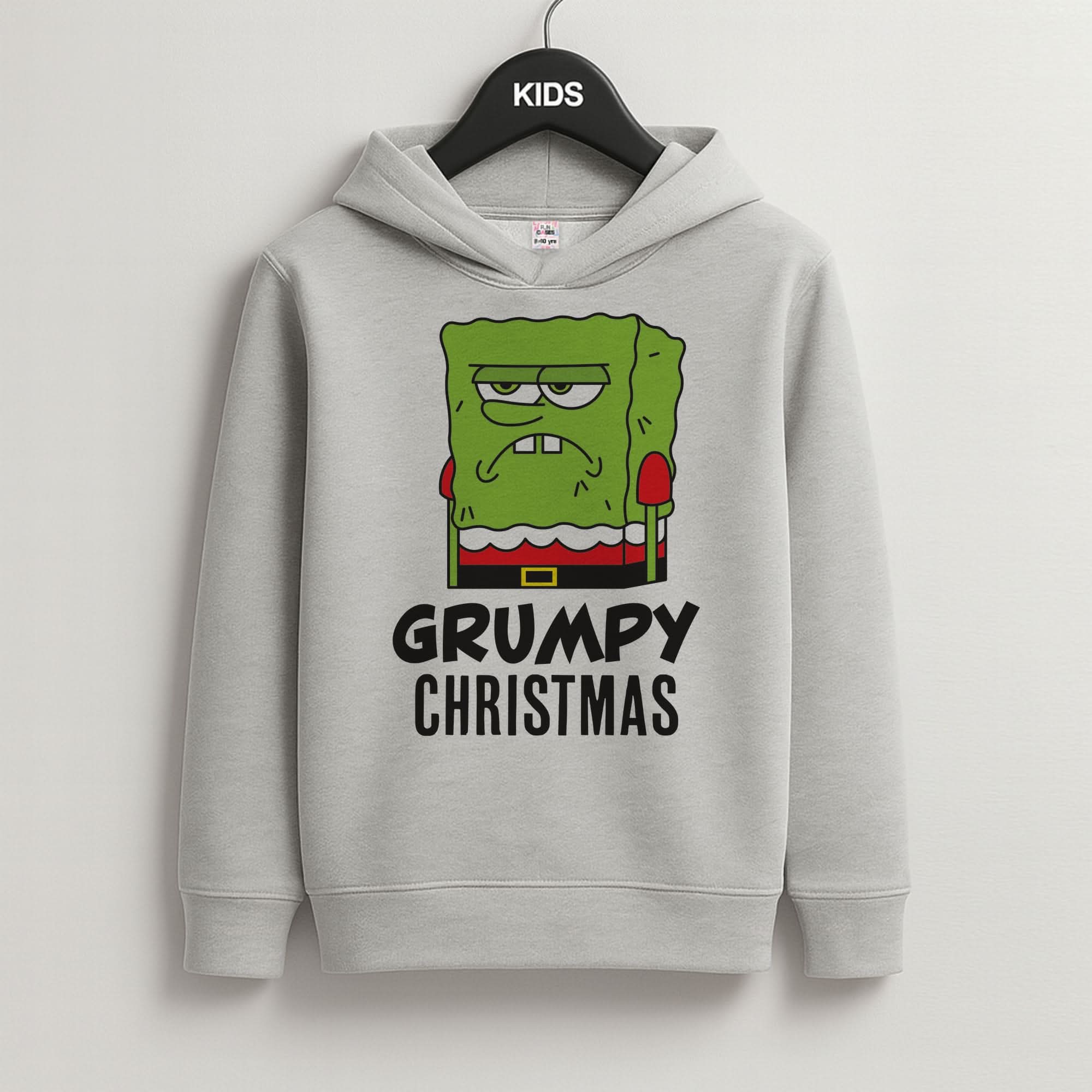 Grumpy Christmas Cartoon Sponge Grey Kids Hoodie