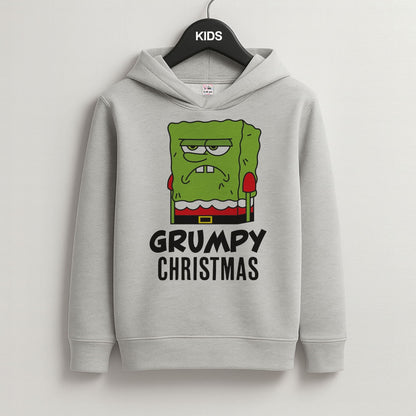 Grumpy Christmas Cartoon Sponge Grey Kids Hoodie